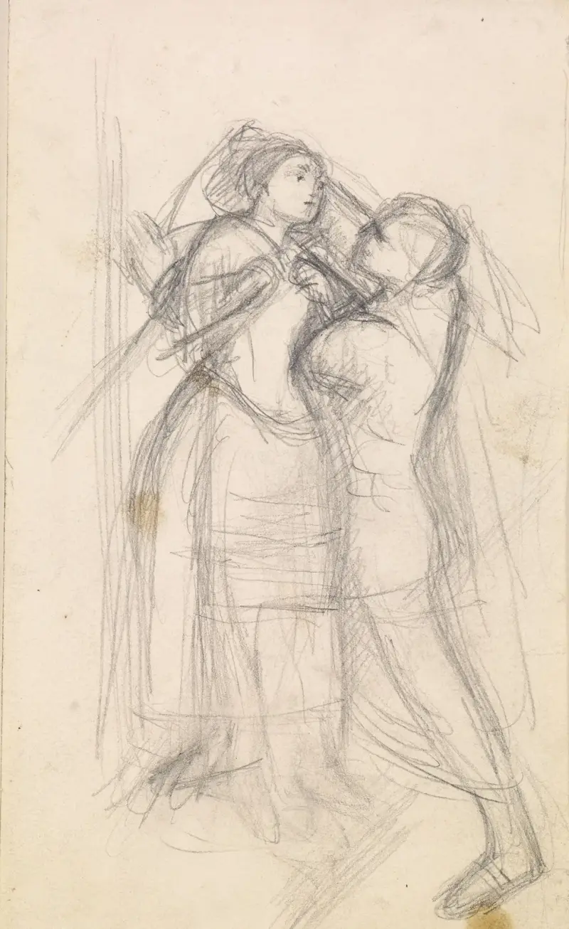En kättares flykt – skiss av flickan och hennes älskare, 1857 – nr 3 av Sir John Everett Millais