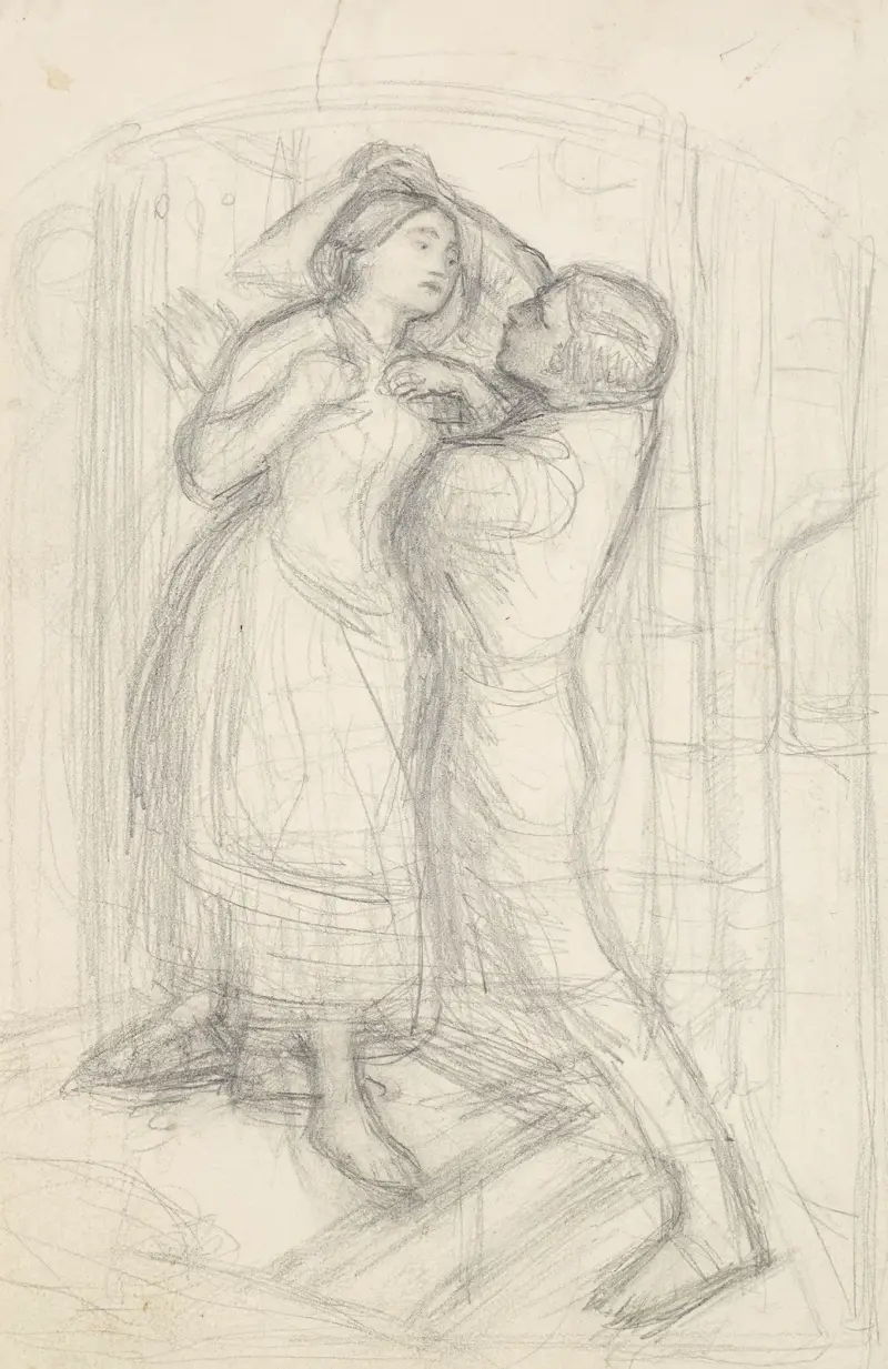En kättares flykt – skiss av flickan och hennes älskare, 1857 – nr 1 av Sir John Everett Millais