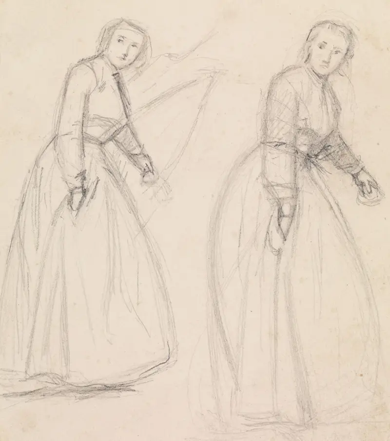 Den fredlöse rojalisten 1651 – puritansk flicka besöker kavaljer – nr 2 av Sir John Everett Millais