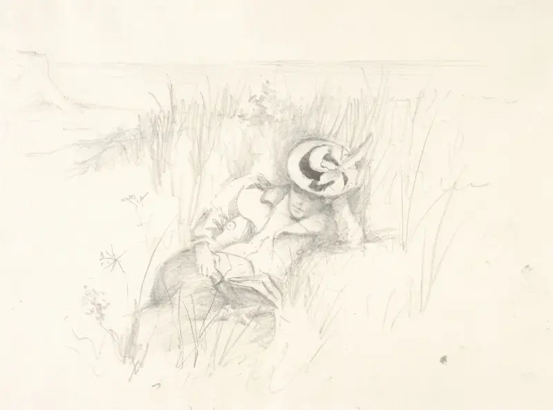 Ung kvinna läsande på sanddynerna av Sir John Everett Millais