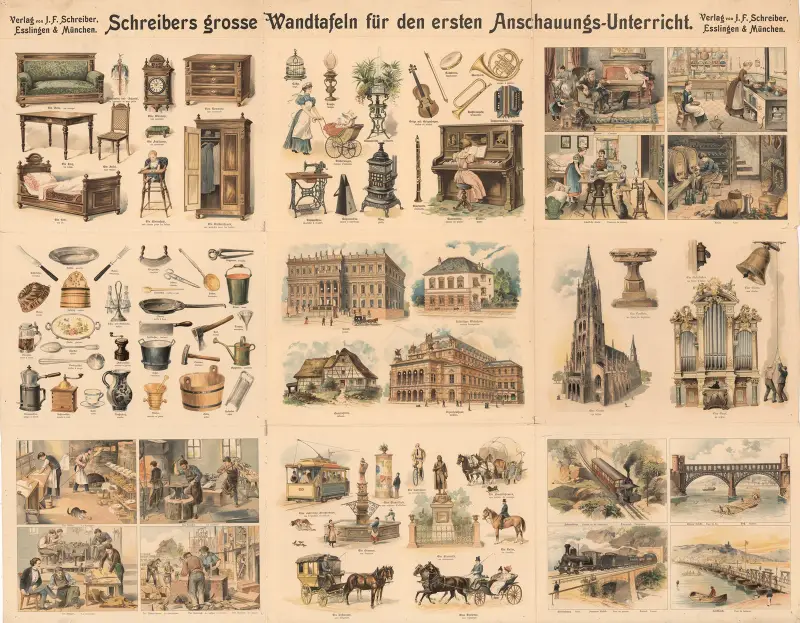 9 Bilder mit Menschen und Alltagsleben von J.F. Schreiber
