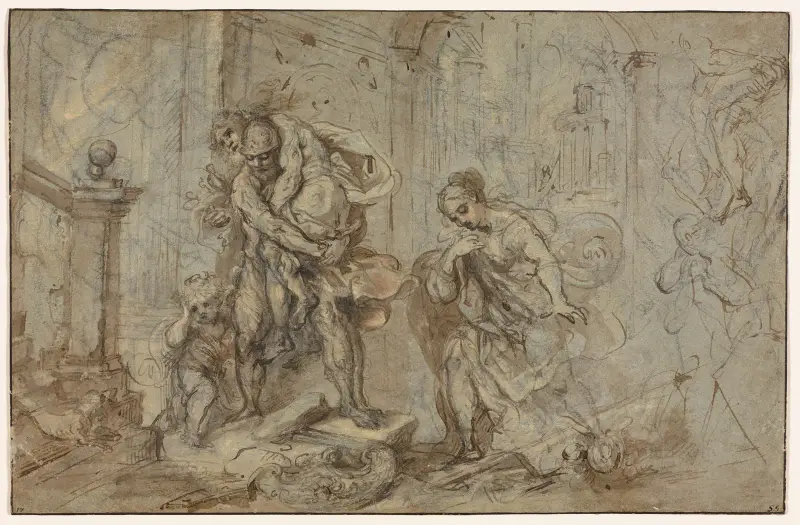 Aeneas Saving Anchises at the Fall of Troy av Federico Barocci