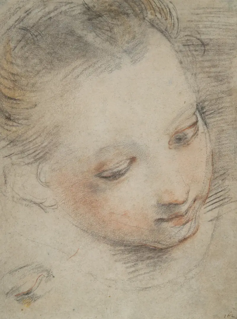 Huvud av en flicka, studie för en figur i Madonna del Popolo-altartavlan i Uffizierna av Federico Barocci