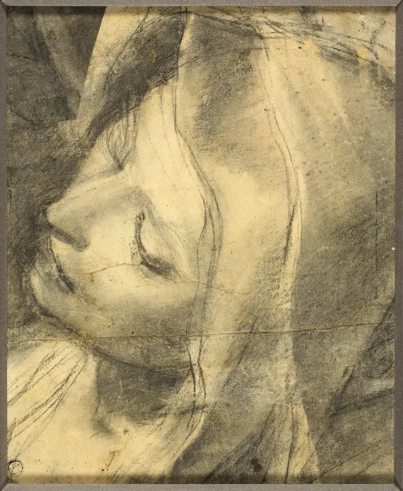 Den svimmande Jungfruns huvud; studie för Nedtagandet av Federico Barocci