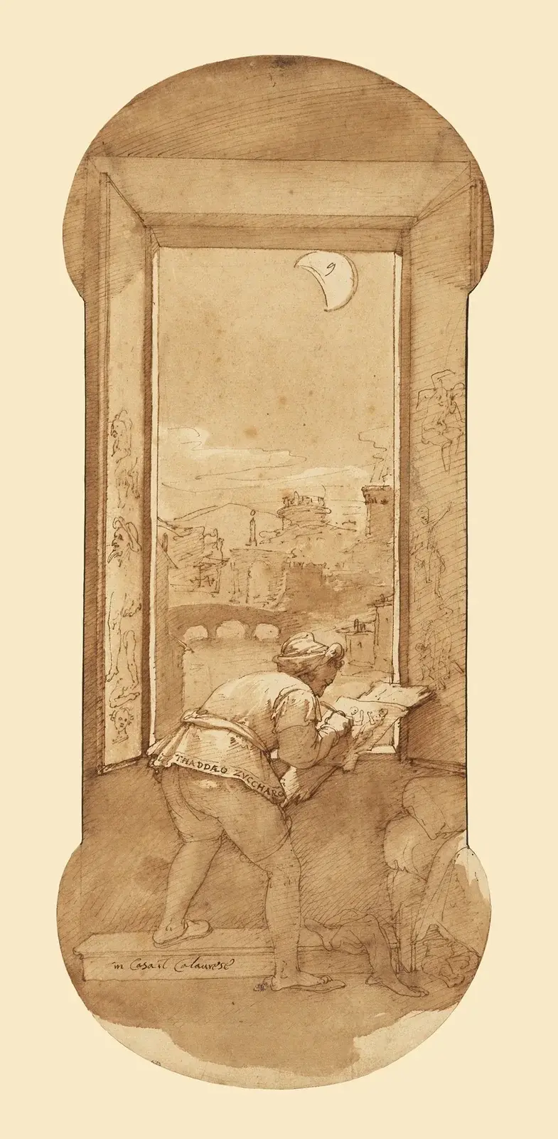 Taddeo Drawing by Moonlight in Calabrese’s House av Federico Zuccaro