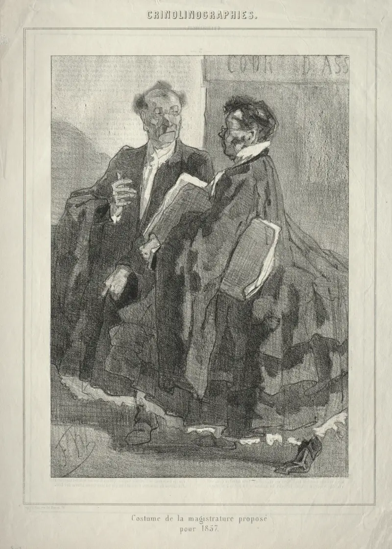 Crinolinographies (Costume de la magistrature proposé pour 1857) av Félicien Rops