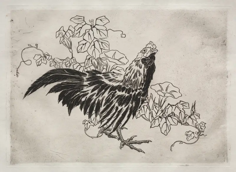 Middagsservis (Rousseauservisen); Tupp och blomman för dagen (nr 25) av Félix Bracquemond
