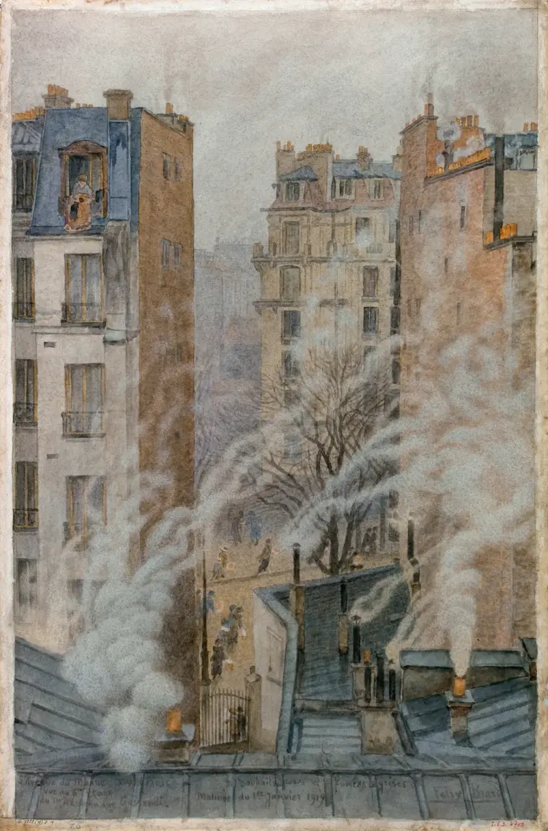 Avenue du Maine i Paris 14:e arrondissement, sedd från 6:e våningen i nr 42 rue Gassendi av Félix Brard