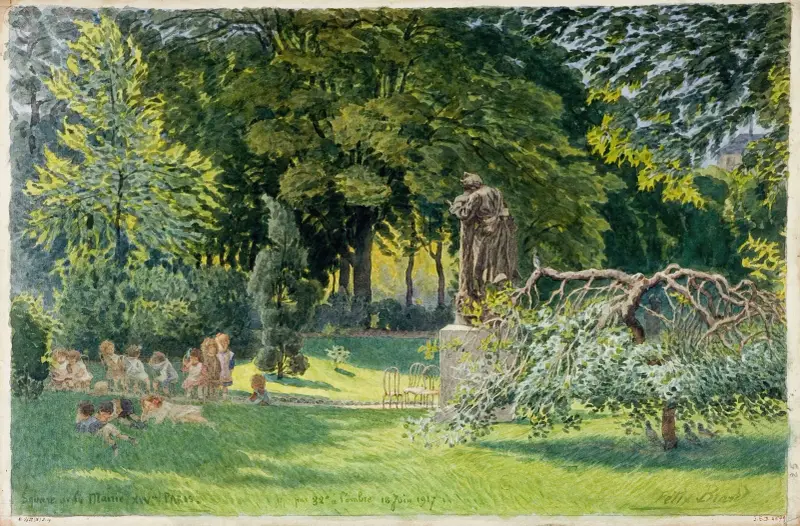 Parken vid stadshuset i 14:e arrondissementet, rue Mouton Duvernet, 18 juni 1917 av Félix Brard