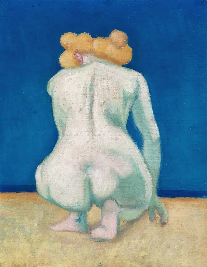 Blond kvinna hukande bakifrån av Félix Vallotton