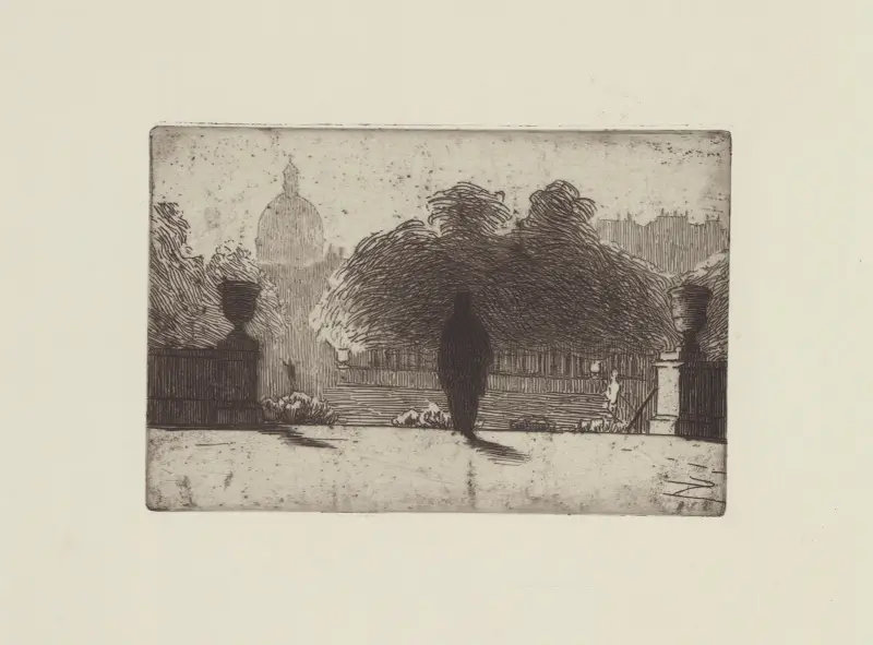 Panthéon sett från Luxembourgträdgården av Félix Vallotton