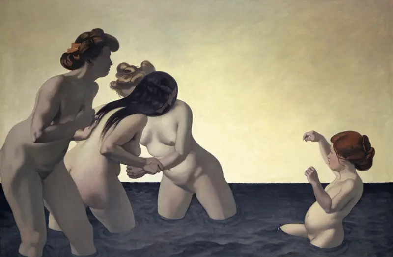 Tre kvinnor och en liten flicka som leker i vattnet av Félix Vallotton