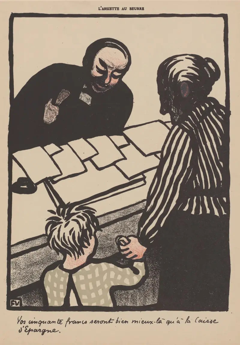 Dina femtio franc skulle vara bättre placerade här än i sparbanken av Félix Vallotton