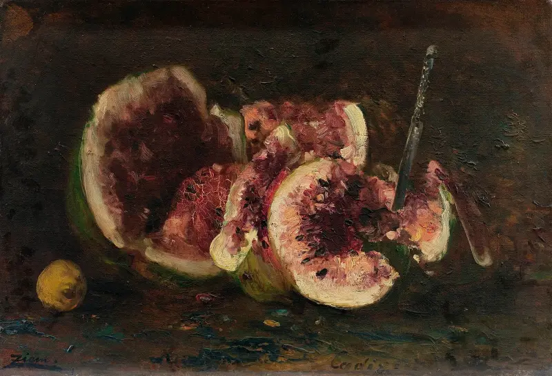 Stillleben mit Wassermelonen und Messer von Félix Ziem