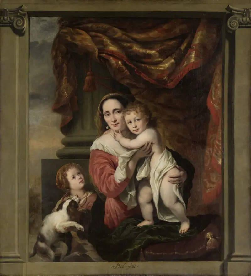Caritas; Joanna de Geer (1629–1691) med sina barn Cecilia Trip (1660–1728) och Laurens Trip (född 1662) av Ferdinand Bol