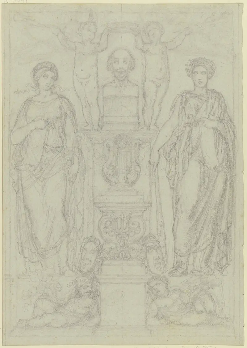 Byst av Shakespeare, flankerad av Thalia och Melpomene av Ferdinand Fellner