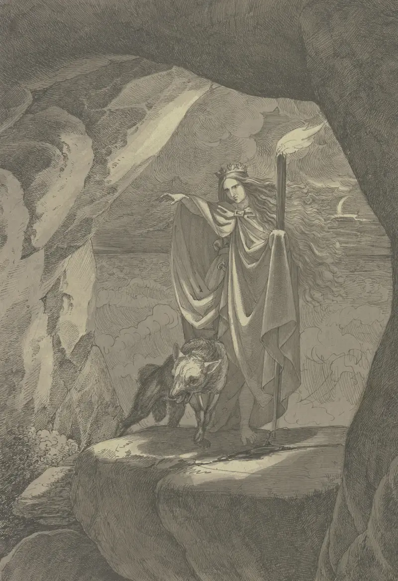 Goddess with wolf av Ferdinand Fellner