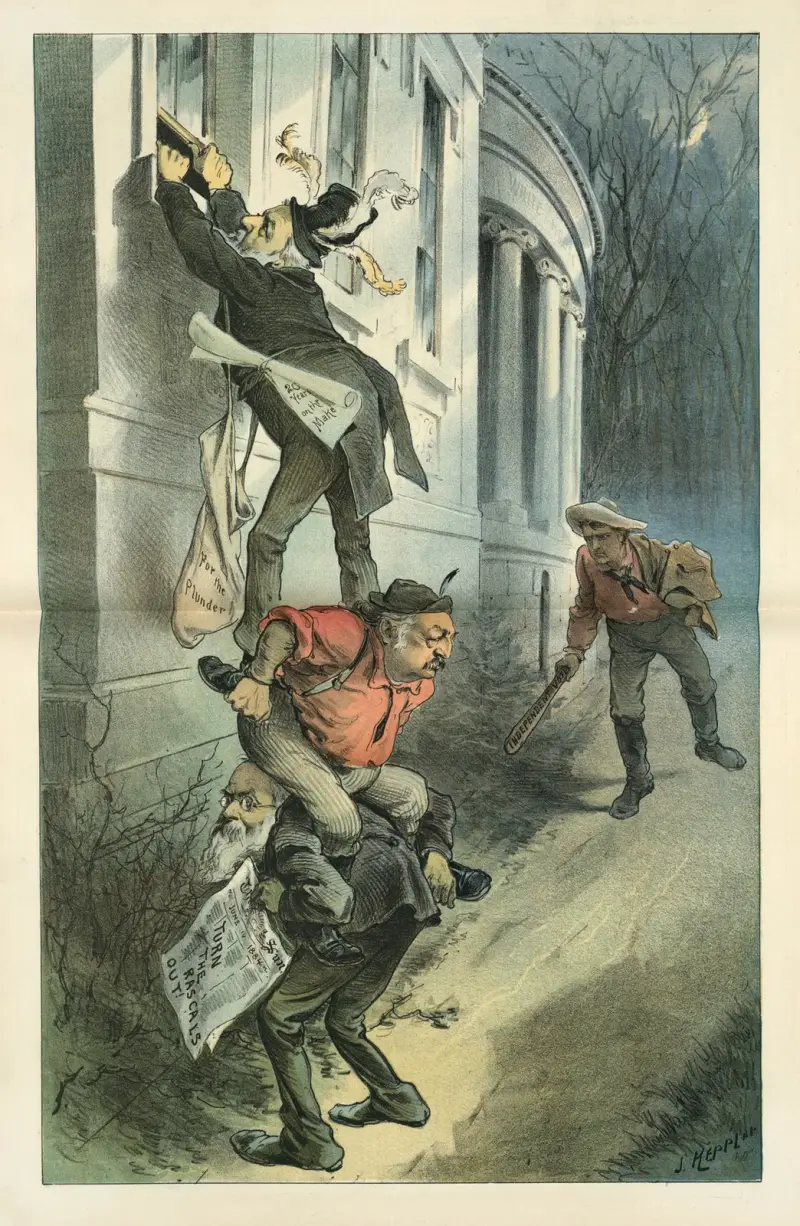 Helping the rascals in – a burglarious scheme that may be suddenly spoiled av Joseph Ferdinand Keppler