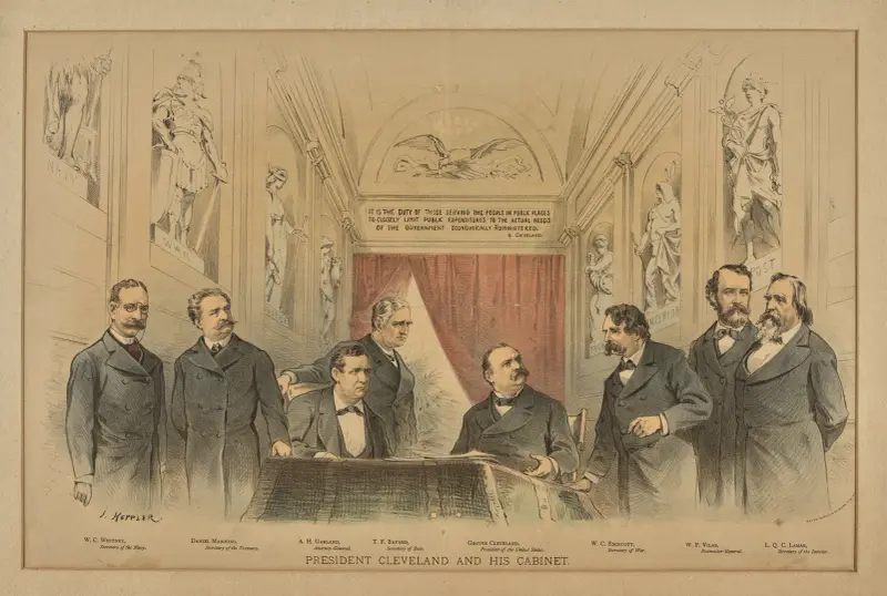 President Cleveland och hans kabinett. av Joseph Ferdinand Keppler