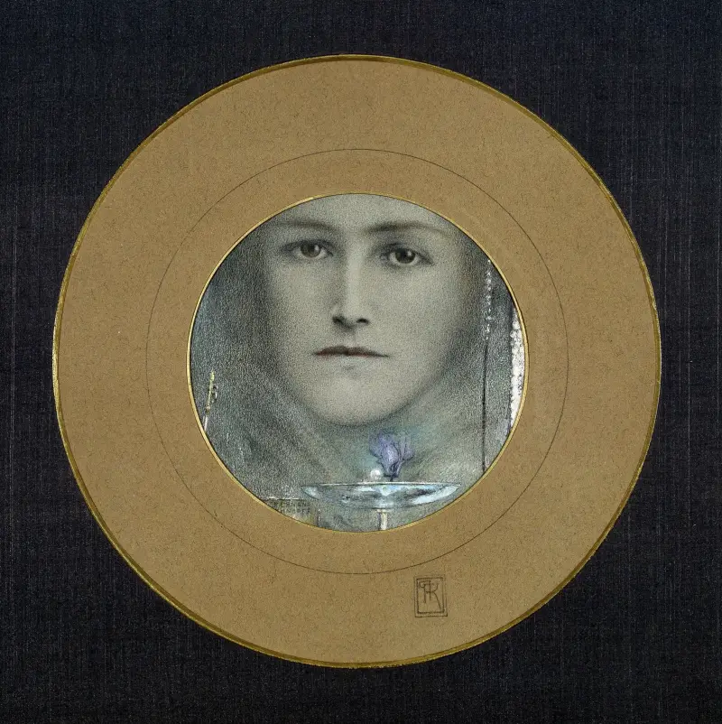 Bruna ögon och en blå blomma, 1905 – nr 2 av Fernand Khnopff