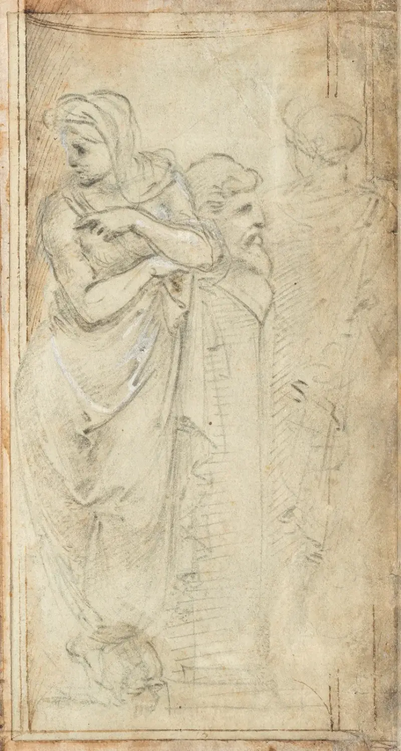 Zwei drapierte Frauen, die zu beiden Seiten einer Herme stehen von Filippino Lippi
