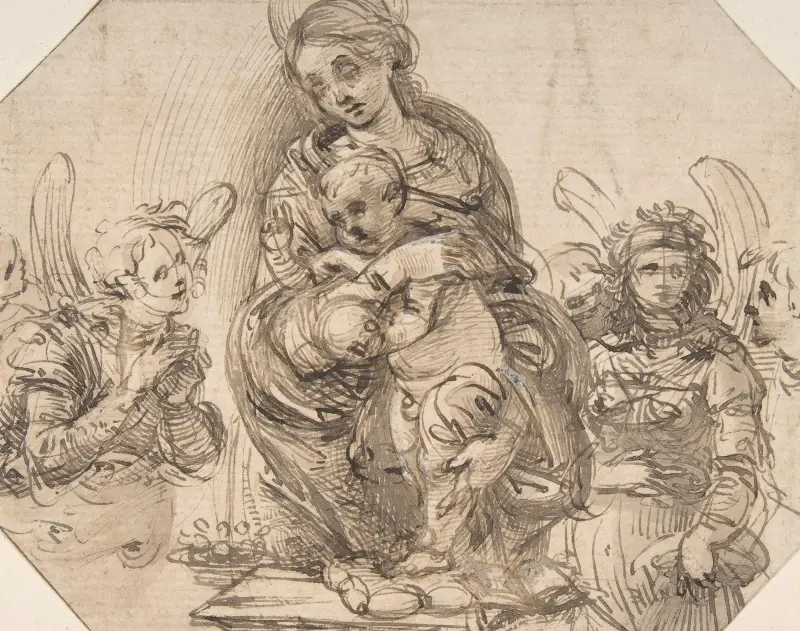 Madonnan och barnet omgivna av änglar av Filippino Lippi