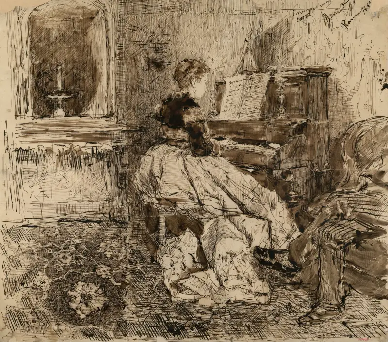 Cecilia de Madrazo am Klavier von Mariano Fortuny Marsal