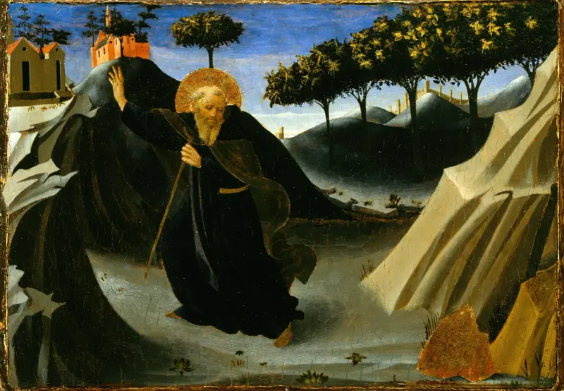 Den helige Antonius abboten avvisar guldet av Fra Angelico