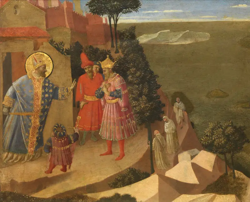 Den helige Romuald nekar kejsar Otto III tillträde till kyrkan av Fra Angelico
