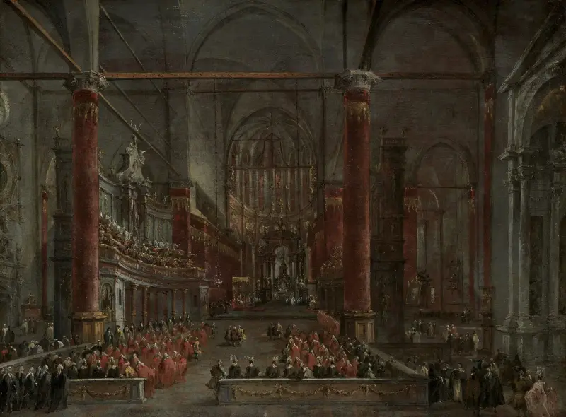Påvlig ceremoni i SS. Giovanni e Paolo, Venedig, 1782 av Francesco Guardi