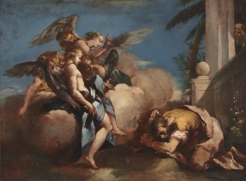 Änglarna visar sig för Abraham av Francesco Guardi