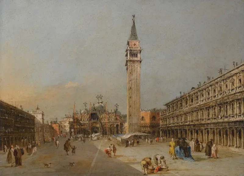 Piazza San Marco med basilikan och kampanilen av Francesco Guardi