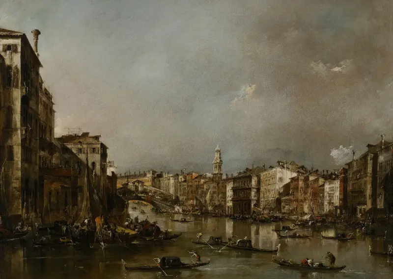 Utsikt uppför Canal Grande mot Rialto av Francesco Guardi