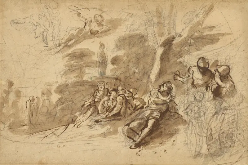 Iris erscheint Turnus; Studie eines Helms von Pier Francesco Mola