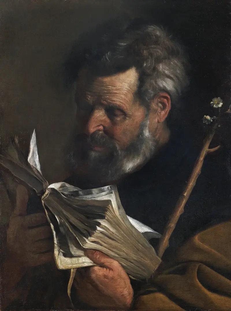 Sankt Josef läsande en bok med en blommande stav av Pier Francesco Mola
