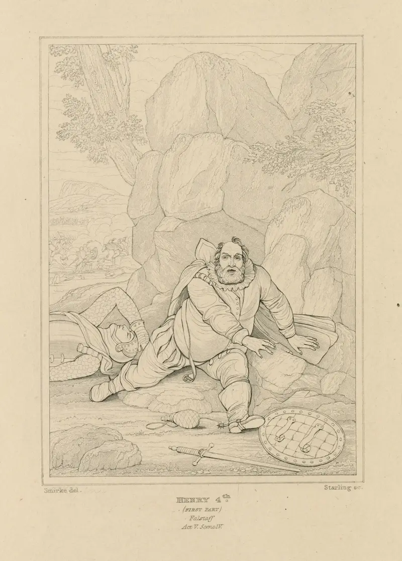 Erster Teil von König Heinrich IV., 5. Akt, 4. Szene, Falstaff erhebt sich langsam von William Francis Starling