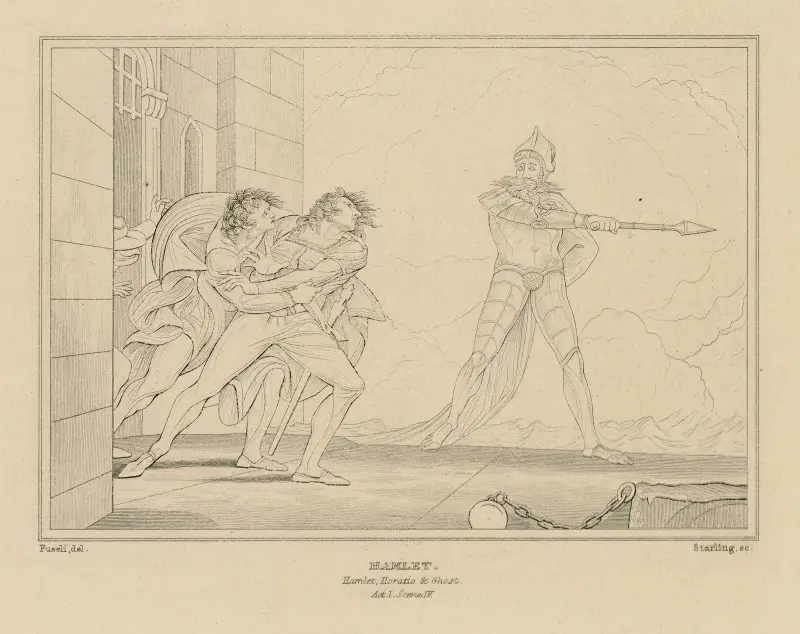 Hamlet … Horatio & Ghost, act I, scene IV av William Francis Starling