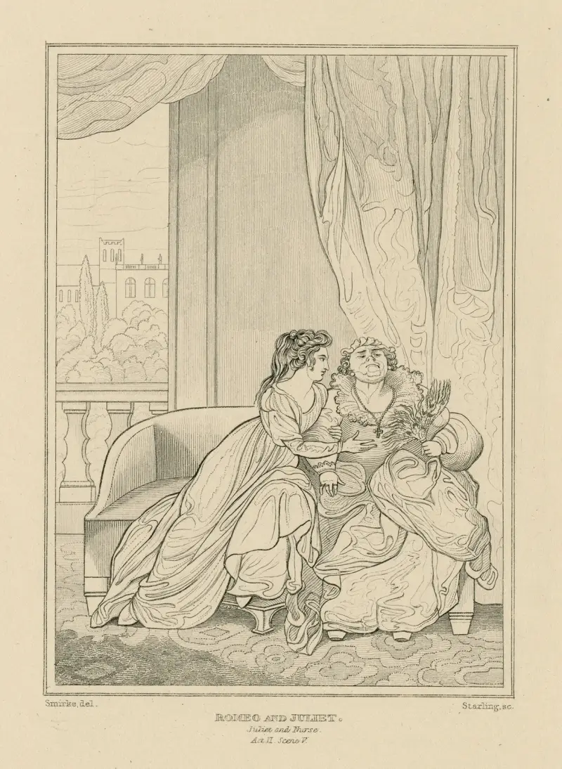 Romeo och Julia, Julia och amman, akt II, scen V av William Francis Starling