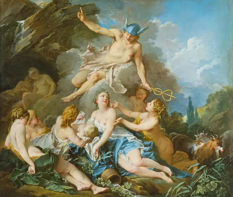 Merkur übergibt den jungen Bacchus den Nymphen von François Boucher