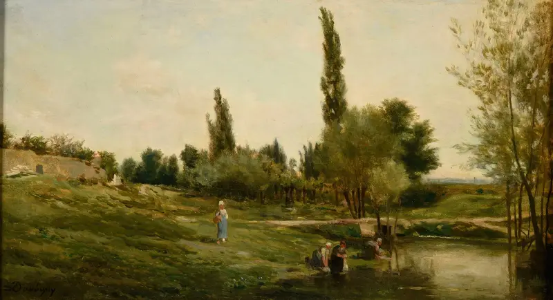 Landskap med tvätterskor av Charles François Daubigny