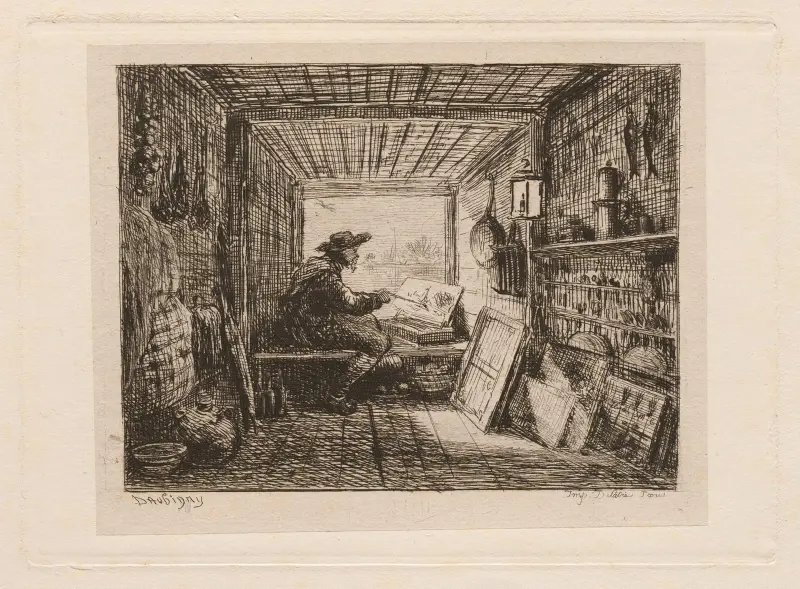 The Studio on the Boat av Charles François Daubigny