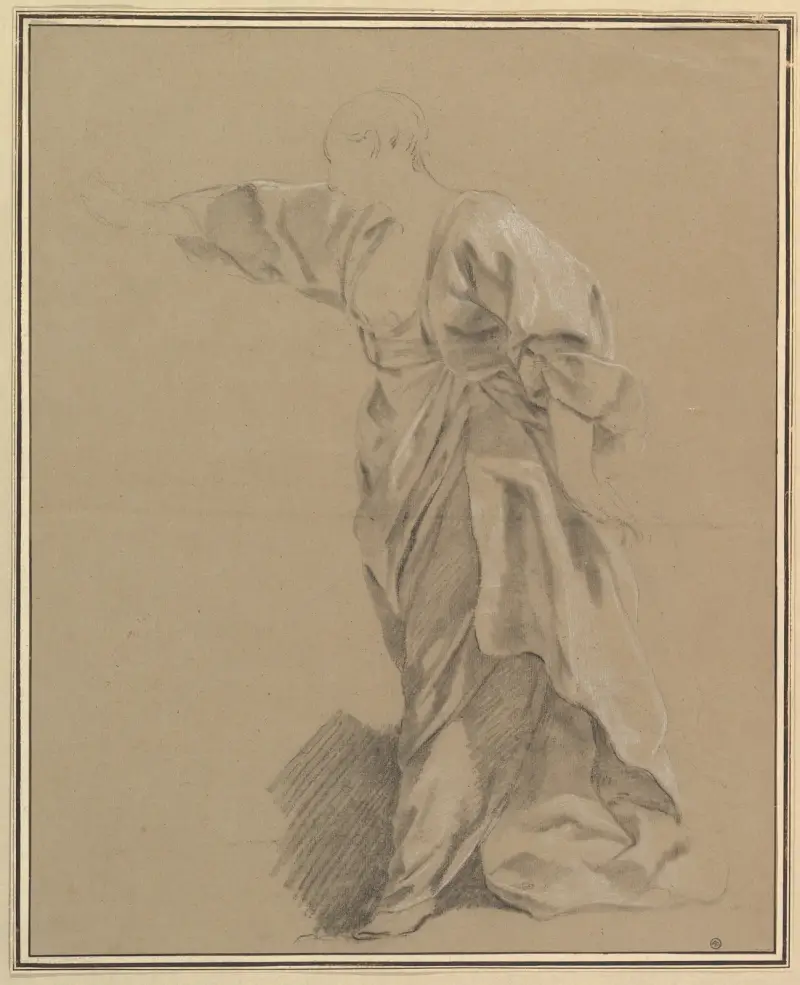 Drapestudie av en kvinna med utsträckt arm av Louis-Jean-François Lagrenée