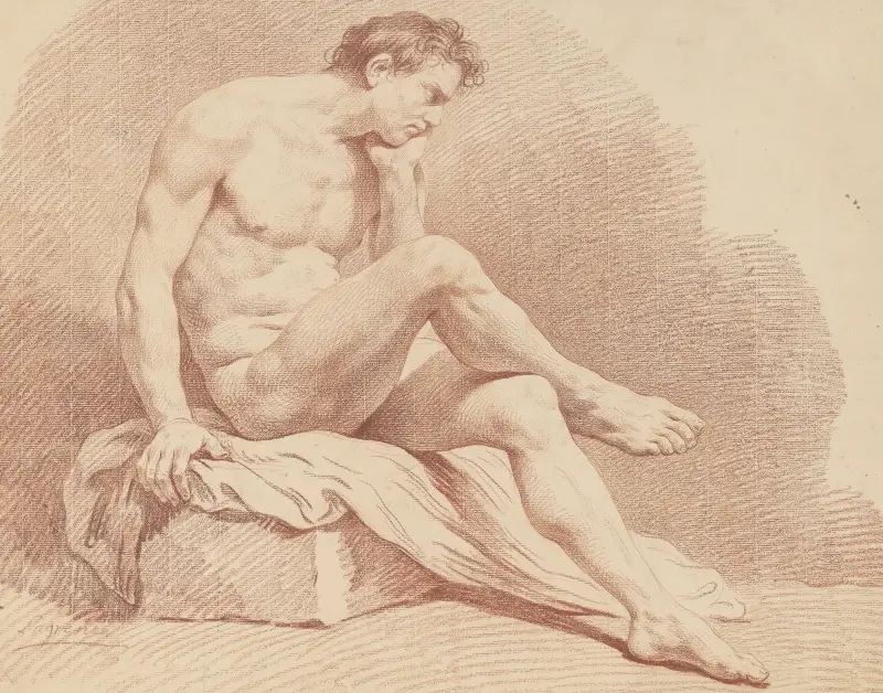Sittande manlig nakenstudie av Louis-Jean-François Lagrenée