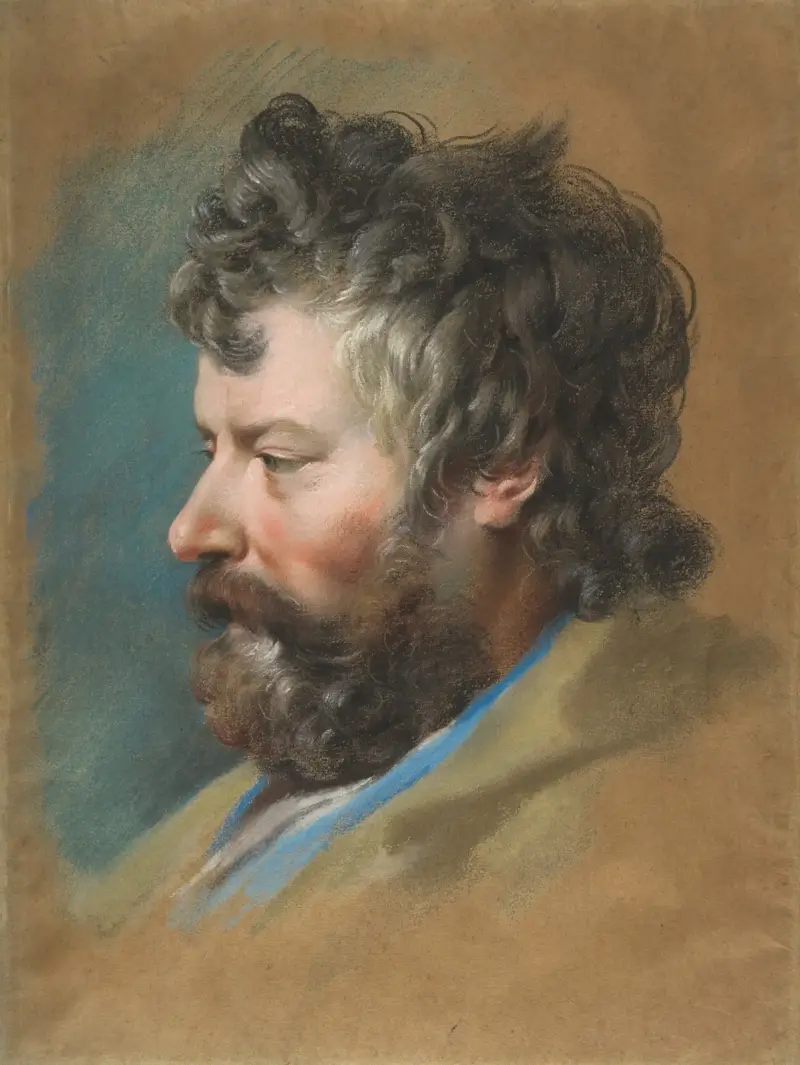 Head of a Bearded Man in Profile to Left av François Lemoyne