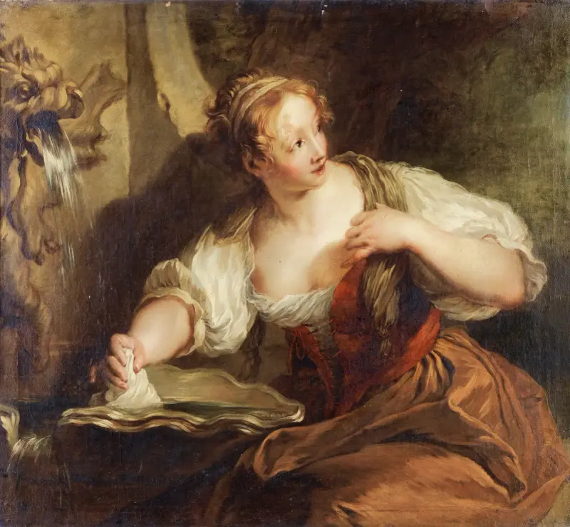 Junge Frau an einem Brunnen von François Lemoyne