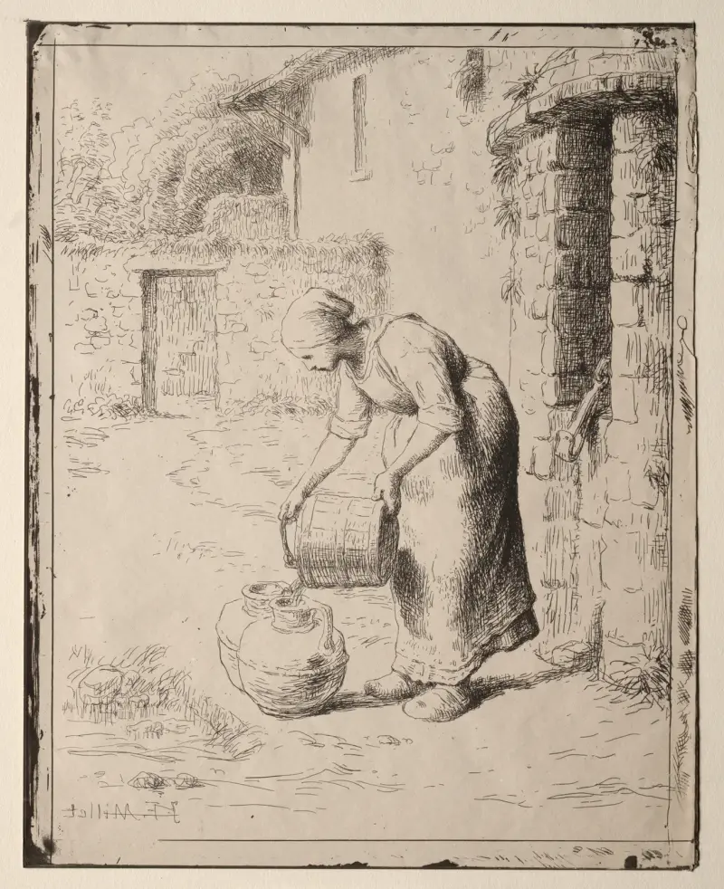 Kvinna som tömmer en hink av Jean-François Millet