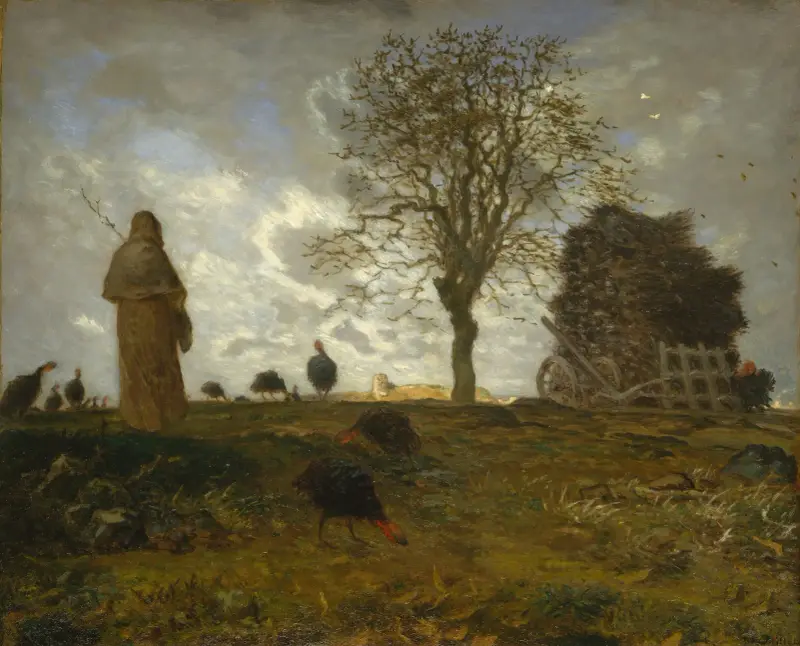 Höstlandskap med en flock kalkoner av Jean-François Millet