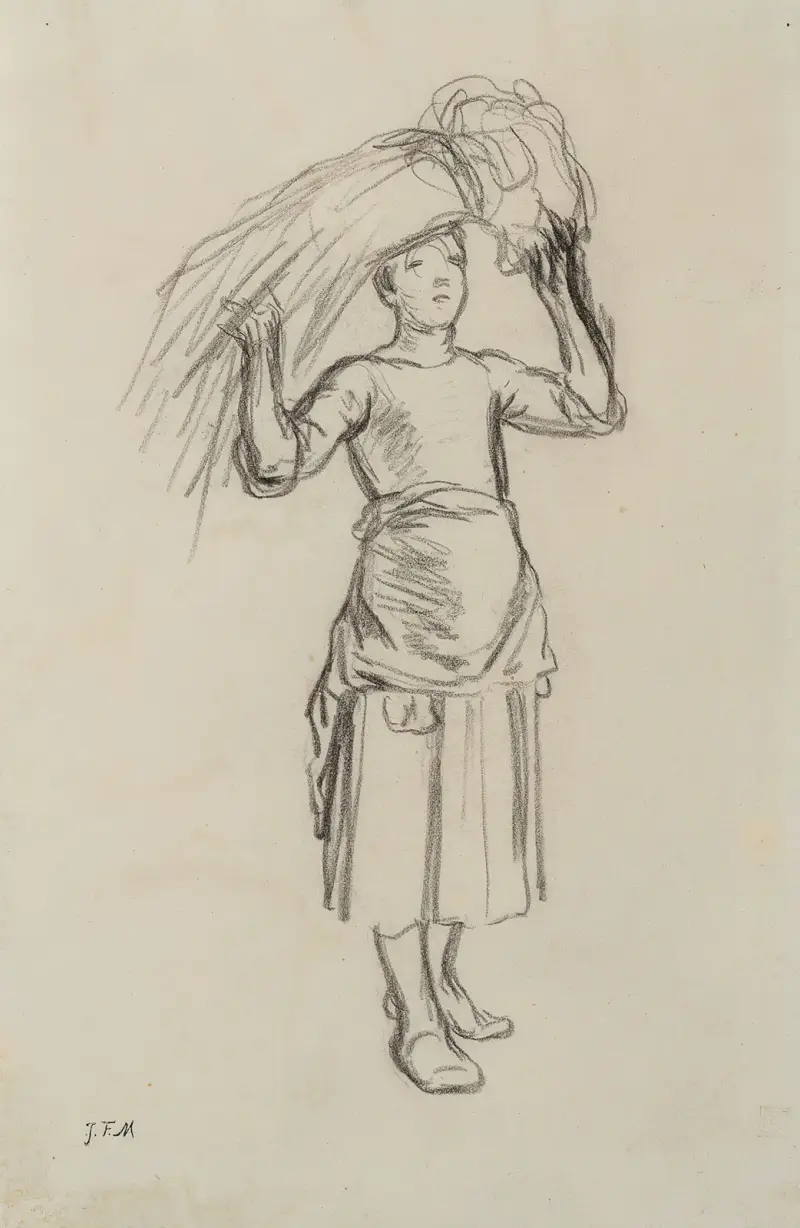 Stående skörderska med ett knyte halm på huvudet av Jean-François Millet