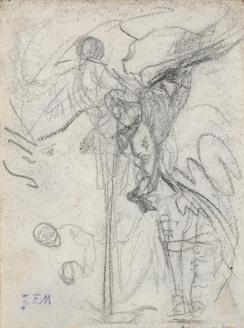 Kuperat landskap, tvätterska och andra studier av Jean-François Millet