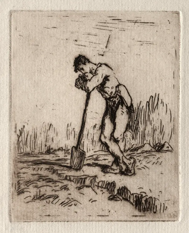 Mann, auf eine Hacke gestützt von Jean-François Millet